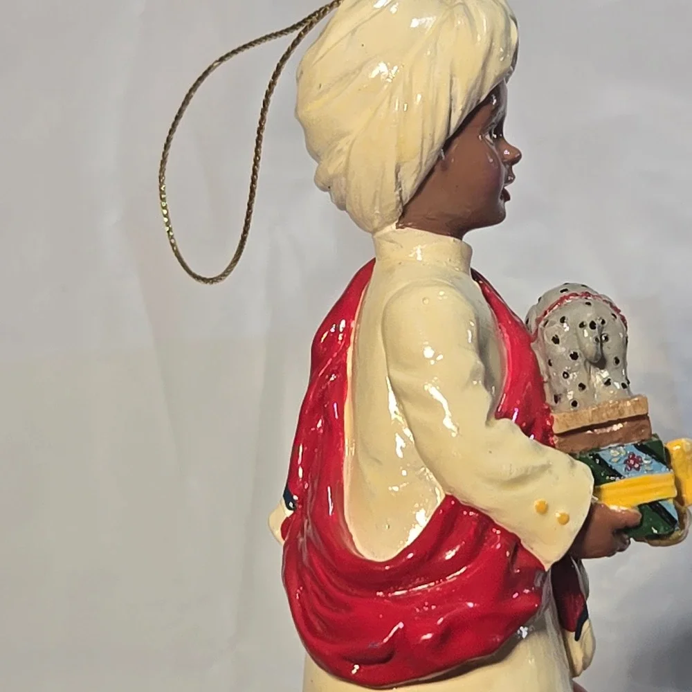 African Heritage Christmas Ornaments Set of 2 Boy with Elephant Girl with Basket - Picture 15 of 16